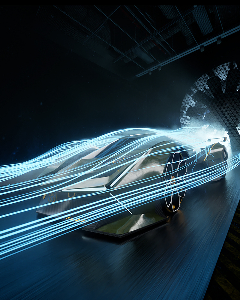 Wind tunnel simulation beauty shot